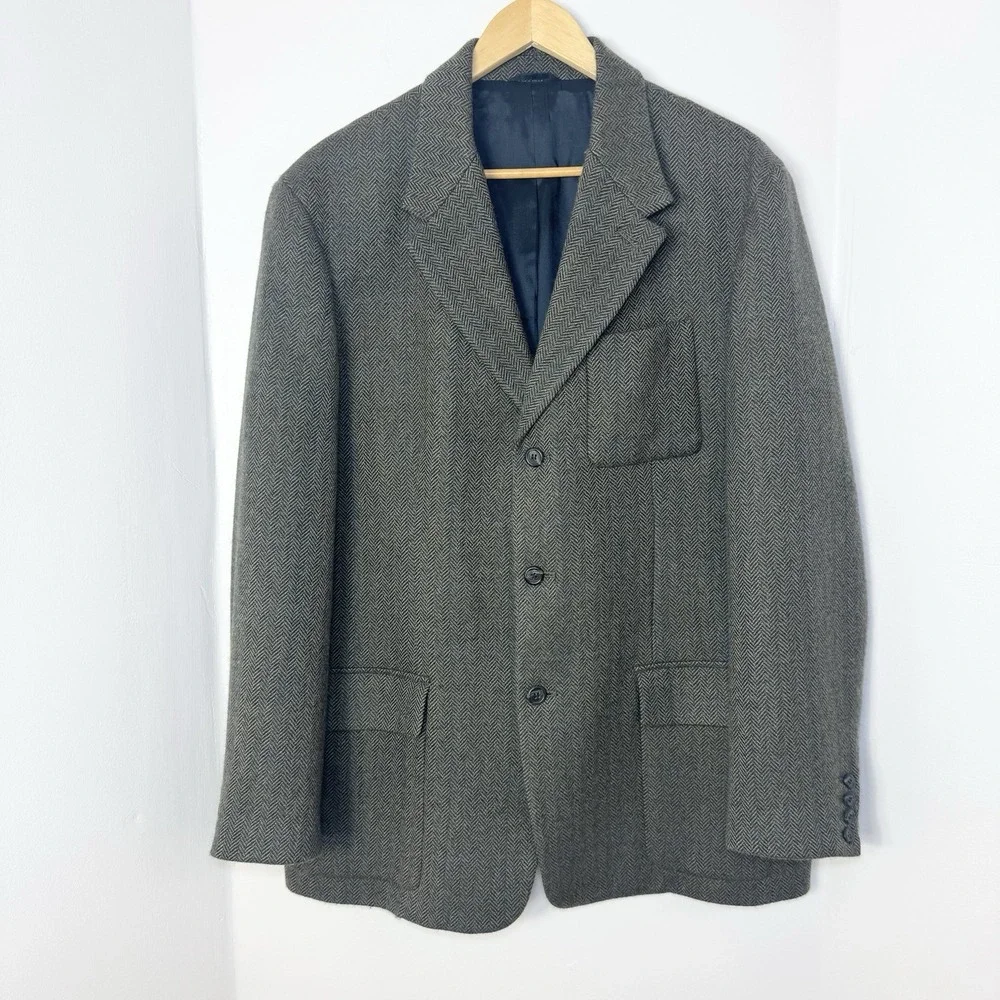 J. Crew Mens XL Gray Herringbone Wool 3 Button Tweed Blazer Sport Coat 48